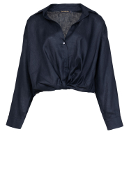 Greek Archaic Kori | Linnen blouse met geknoopt detail Marlin | zwart