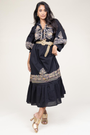 Antik Batik | Maxi-jurk met borduursels Neil | zwart  | Afbeelding 3