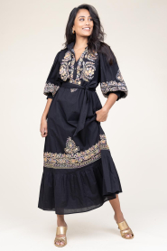 Antik Batik | Maxi-jurk met borduursels Neil | zwart  | Afbeelding 6