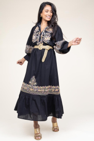 Antik Batik | Maxi-jurk met borduursels Neil | zwart  | Afbeelding 5