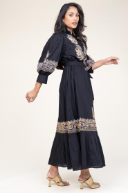 Antik Batik | Maxi-jurk met borduursels Neil | zwart  | Afbeelding 7