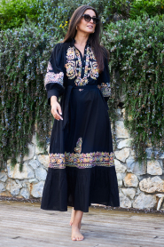 Antik Batik | Maxi-jurk met borduursels Neil | zwart  | Afbeelding 2