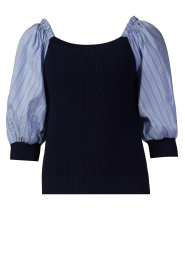 Liu Jo |  Tricot top with poplin sleeves Erice | blue  | Picture 1