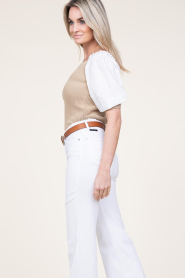 Liu Jo |  Tricot top with poplin sleeves Erice | beige  | Picture 6