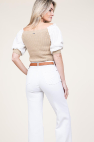 Liu Jo |  Tricot top with poplin sleeves Erice | beige  | Picture 7
