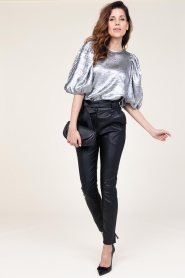 Co'Couture |  Metallic top with puffed sleeves Chloe | silver  | Picture 3