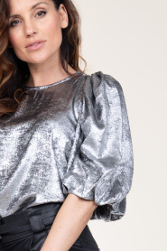 Co'Couture |  Metallic top with puffed sleeves Chloe | silver  | Picture 8