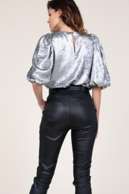 Co'Couture |  Metallic top with puffed sleeves Chloe | silver  | Picture 7