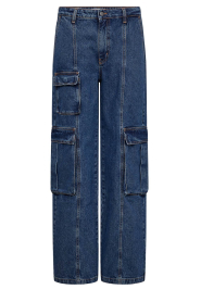 Co'Couture |  Cotton denim cargo pants Vika | blue  | Picture 1