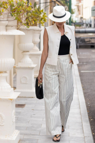 Aaiko :  Striped trousers Sonja | natural - img2