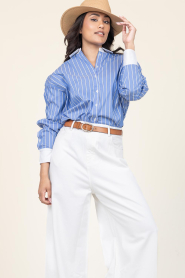 Dante6 | Pinstripe blouse Dandy | blauw | Afbeelding 4