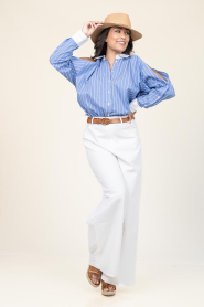 Dante6 | Pinstripe blouse Dandy | blauw | Afbeelding 2