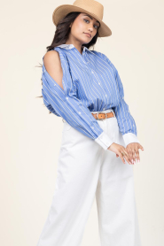 Dante6 | Pinstripe blouse Dandy | blauw | Afbeelding 3