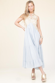 Greek Archaic Kori |  Cotton embroidered dress Alexa | light blue | Picture 2