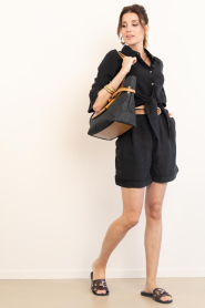 Mr Mood | Linnen geknoopte blouse Mrs Mika | zwart | Afbeelding 3