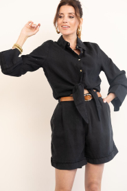 Mr Mood | Linnen geknoopte blouse Mrs Mika | zwart | Afbeelding 4