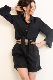 Mr Mood | Linnen geknoopte blouse Mrs Mika | zwart | Afbeelding 6