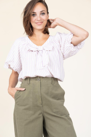 Lollys Laundry |  Striped top with bow Pine | purple | Picture 2