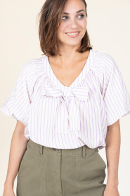 Lollys Laundry |  Striped top with bow Pine | purple | Picture 7