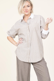 Co'Couture |  Striped blouse with rhinestones Grant | brown  | Picture 4