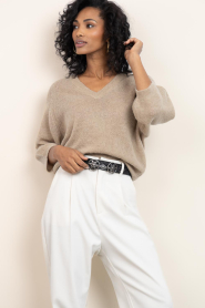 Dante6 |  V-hals Alpaca sweater Rhoda | beige | Picture 5
