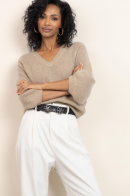 Dante6 |  V-hals Alpaca sweater Rhoda | beige | Picture 6