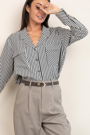 Bad Habits |  Cotton striped blouse Sandra | black | Picture 5