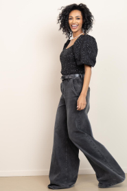 Janice |  Ultra wide leg cotton pants Dexter | black | Picture 4
