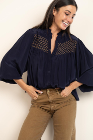 Janice |  Viscose blouse with embroidery Bentley | blue | Picture 6