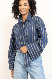 Aaiko |  Striped blouse with tie Elda | blue | Picture 5