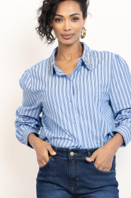 Aaiko |  Striped blouse with bow Fenne | blue | Picture 2