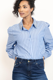 Aaiko |  Striped blouse with bow Fenne | blue | Picture 4