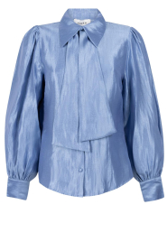 Aaiko |  Shiny blouse with bow Veronne | blue | Picture 1