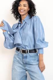 Aaiko |  Shiny blouse with bow Veronne | blue | Picture 2