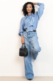 Aaiko |  Shiny blouse with bow Veronne | blue | Picture 3