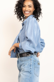 Aaiko |  Shiny blouse with bow Veronne | blue | Picture 5