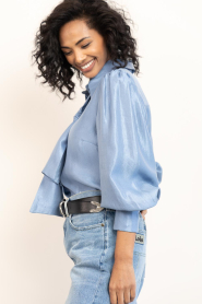 Aaiko |  Shiny blouse with bow Veronne | blue | Picture 6