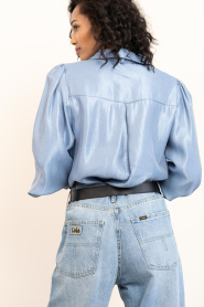 Aaiko |  Shiny blouse with bow Veronne | blue | Picture 7
