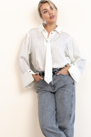 Aaiko |  Striped blouse with bow Elda | white | Picture 2