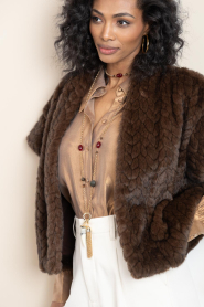 Aaiko |  Shiny blouse with bow Veronne | brown | Picture 2
