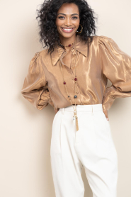 Aaiko |  Shiny blouse with bow Veronne | brown | Picture 4