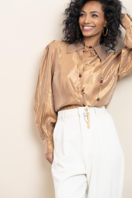 Aaiko |  Shiny blouse with bow Veronne | brown | Picture 5