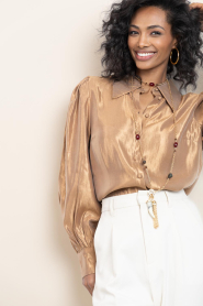 Aaiko |  Shiny blouse with bow Veronne | brown | Picture 6
