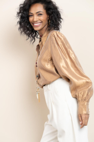 Aaiko |  Shiny blouse with bow Veronne | brown | Picture 7