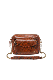 Claris Virot |  Leather bag with snake pattern Charly | camel | Picture 1