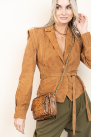 Claris Virot |  Leather bag with snake pattern Charly | camel | Picture 2