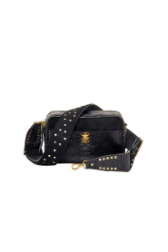 Claris Virot |  Leather crossbody with snake pattern Lilly | black | Picture 1