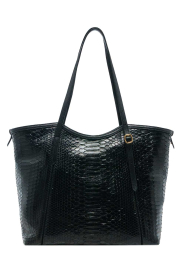 Claris Virot |  Leather shopper with snake pattern India | black | Picture 1