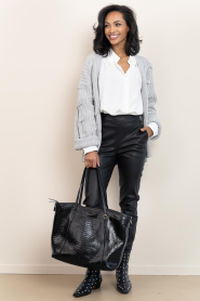 Claris Virot |  Leather shopper with snake pattern India | black | Picture 5