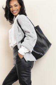 Claris Virot |  Leather shopper with snake pattern India | black | Picture 4